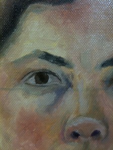 Right eye of artist, oil painting detail