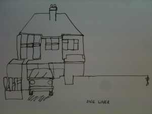 House and van drawn all in one line