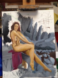Nude on rocky background