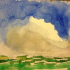 Landscape with emphasis on the sky, including one large cloud formation