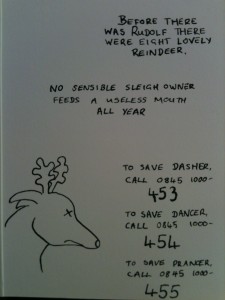 A card with premium-rate numbers to call to save reindeer