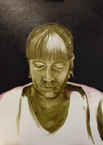 Dull green underpainting of face