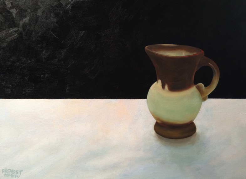 oil painting of jug on a tablecloth