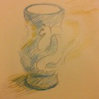 Cup sketched in pencil and blue watercolour pencil