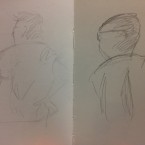 Sketches of drinkers from behind