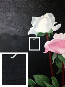Detail shot of roses with zoom-in of pinholes in paint