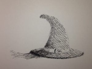 Witch's hat in black ink